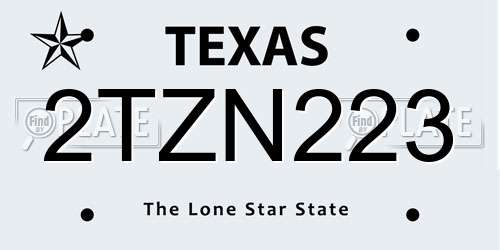 2TZN223 Texas License Plate