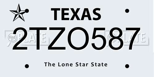 2TZO587 Texas License Plate