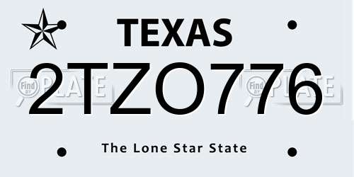 2TZO776 Texas License Plate