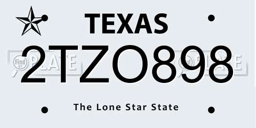 2TZO898 Texas License Plate