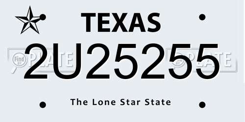 2U25255 Texas License Plate