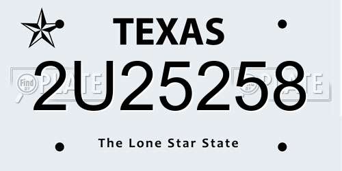 2U25258 Texas License Plate