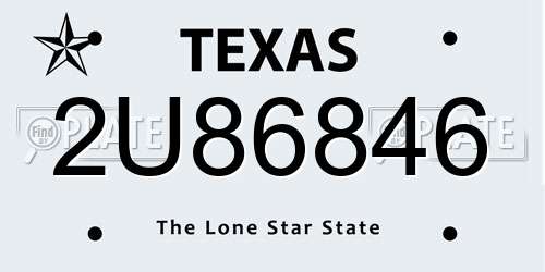 2U86846 Texas License Plate