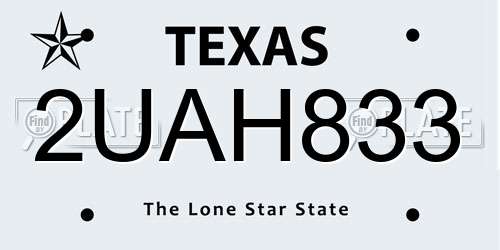 2UAH833 Texas License Plate