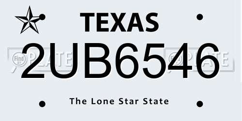 2UB6546 Texas License Plate
