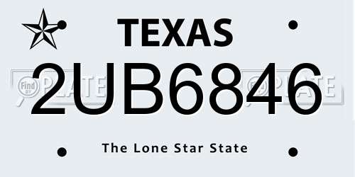 2UB6846 Texas License Plate