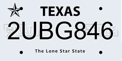 2UBG846 Texas License Plate