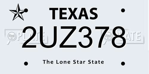 2UZ378 Texas License Plate