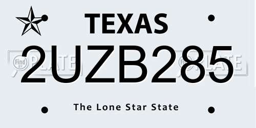 2UZB285 Texas License Plate
