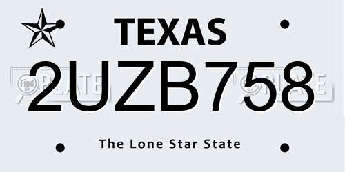 2UZB758 Texas License Plate