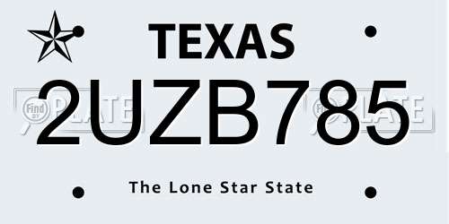 2UZB785 Texas License Plate
