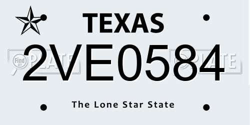 2VE0584 Texas License Plate
