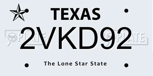 2VKD92 Texas License Plate