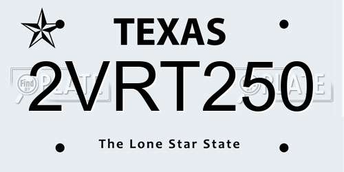 2VRT250 Texas License Plate