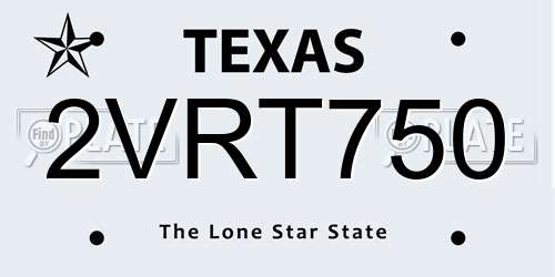 2VRT750 Texas License Plate