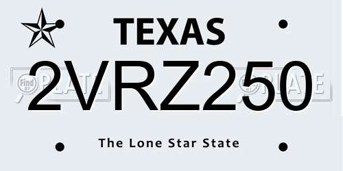 2VRZ250 Texas License Plate