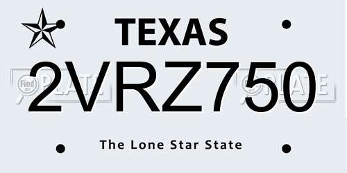 2VRZ750 Texas License Plate