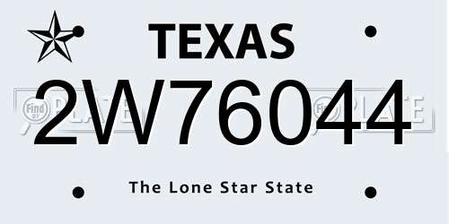 2W76044 Texas License Plate