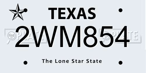 2WM854 Texas License Plate