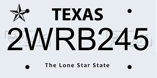 2WRB245 Texas License Plate