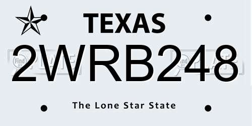 2WRB248 Texas License Plate
