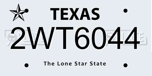 2WT6044 Texas License Plate