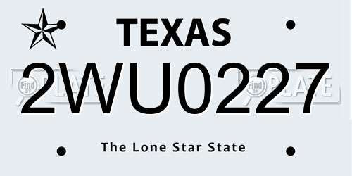 2WU0227 Texas License Plate