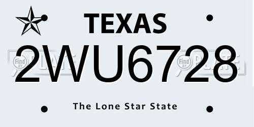 2WU6728 Texas License Plate