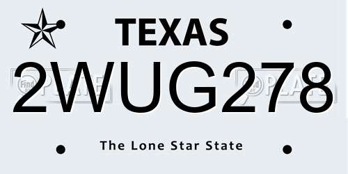 2WUG278 Texas License Plate