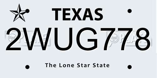 2WUG778 Texas License Plate