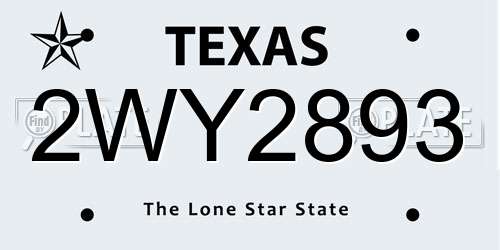 2WY2893 Texas License Plate