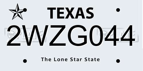 2WZG044 Texas License Plate