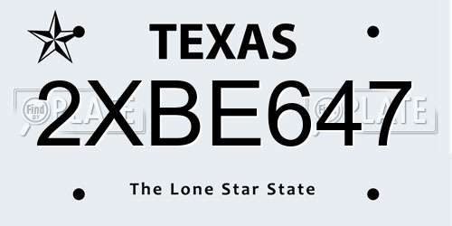 2XBE647 Texas License Plate