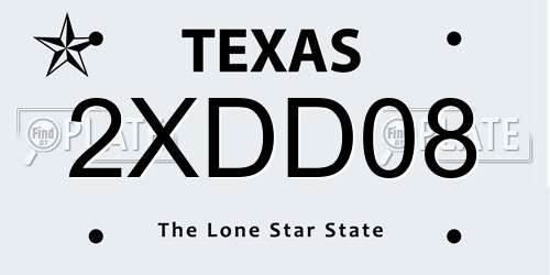 2XDD08 Texas License Plate