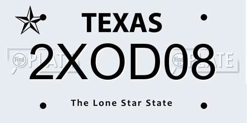 2XOD08 Texas License Plate