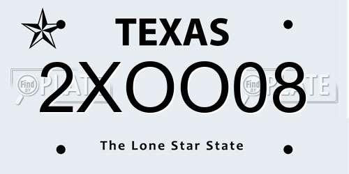 2XOO08 Texas License Plate