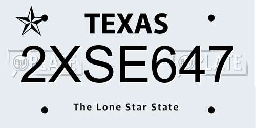 2XSE647 Texas License Plate