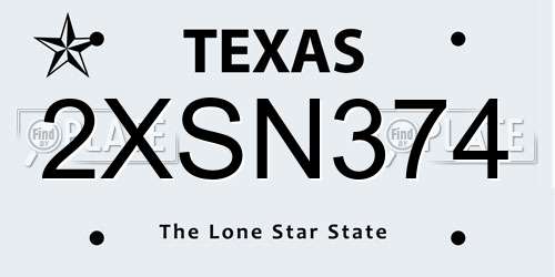2XSN374 Texas License Plate