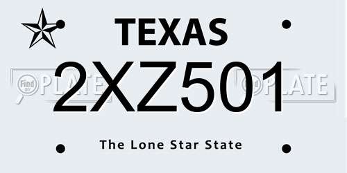 2XZ501 Texas License Plate