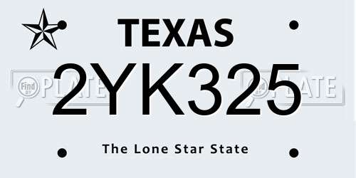 2YK325 Texas License Plate