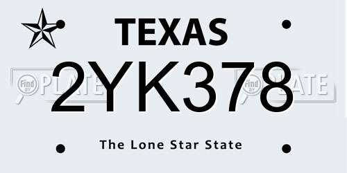 2YK378 Texas License Plate