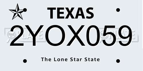 2YOX059 Texas License Plate