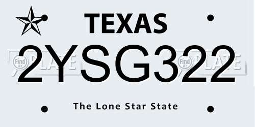 2YSG322 Texas License Plate
