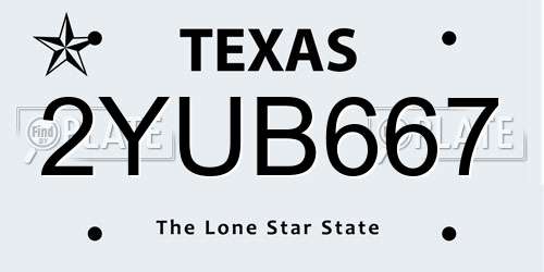 2YUB667 Texas License Plate