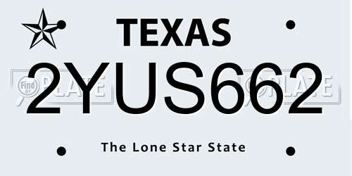 2YUS662 Texas License Plate