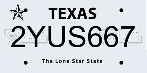 2YUS667 Texas License Plate