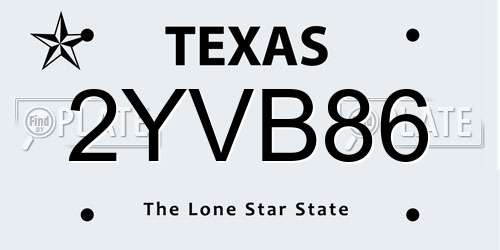 2YVB86 Texas License Plate
