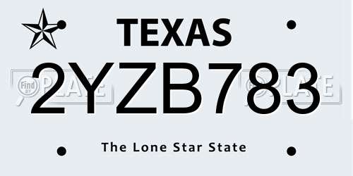 2YZB783 Texas License Plate