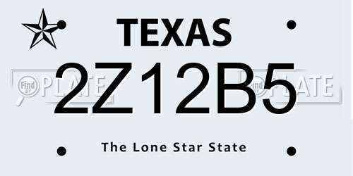 2Z12B5 Texas License Plate