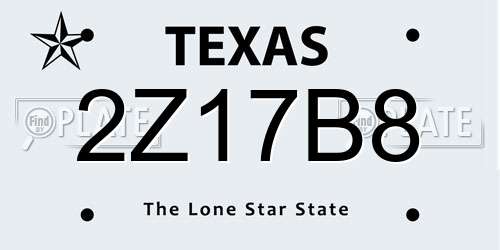 2Z17B8 Texas License Plate